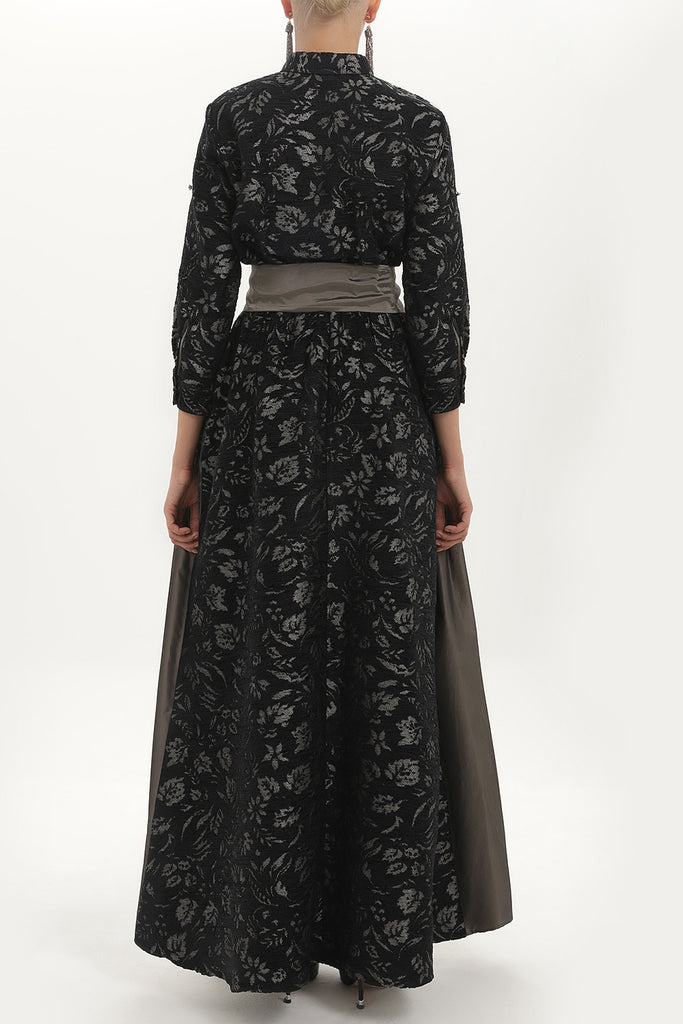 Black Taffeta fabric mixed maxi dress  92236