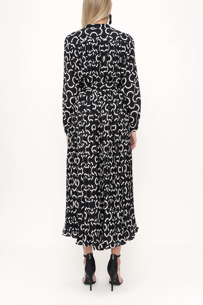 Black Ecru Pleated long dress 93448