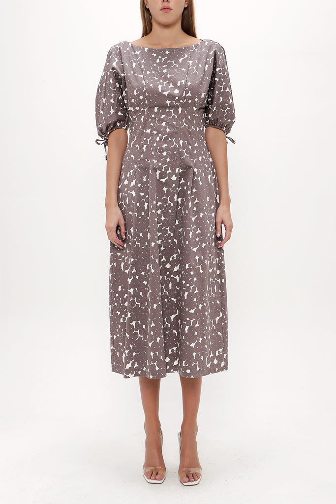 Brown Batwing sleeve zipped midi dress 92690