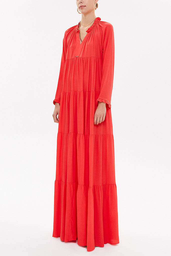 Red Pleated wide cut maxi dress 92773