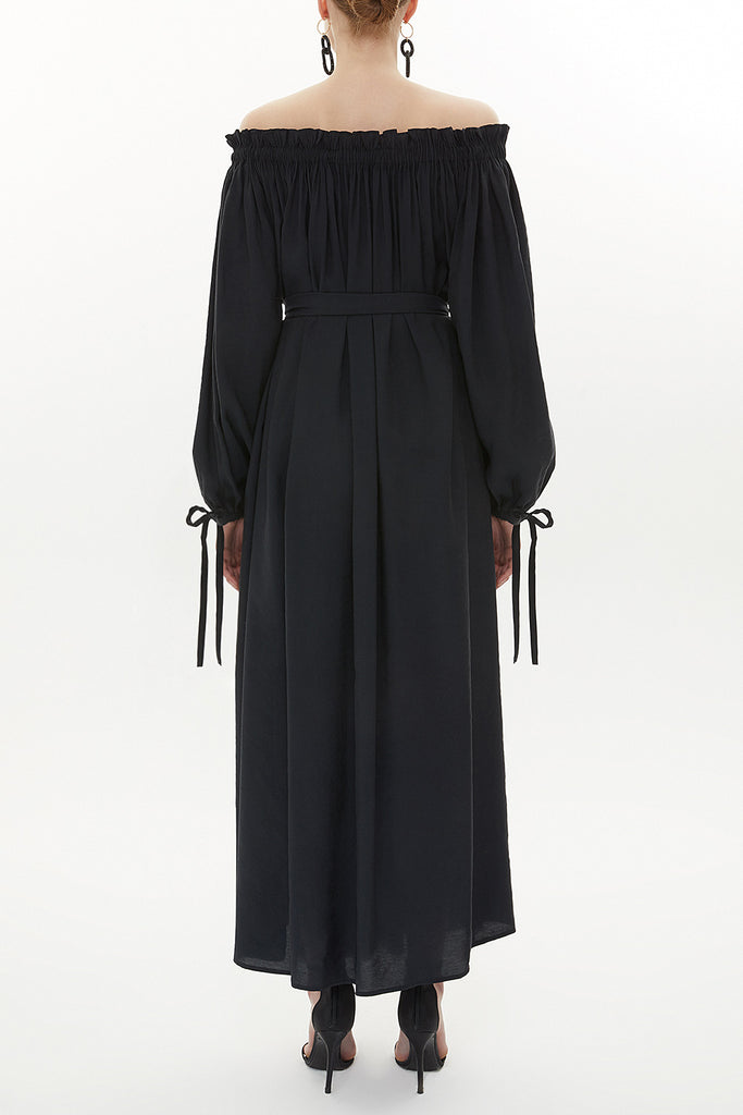 Black Elastic shoulder and cuff wide cut dress  93379