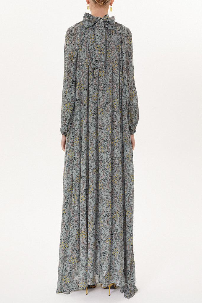 Gray Lace-up collar wide cut dress 93491