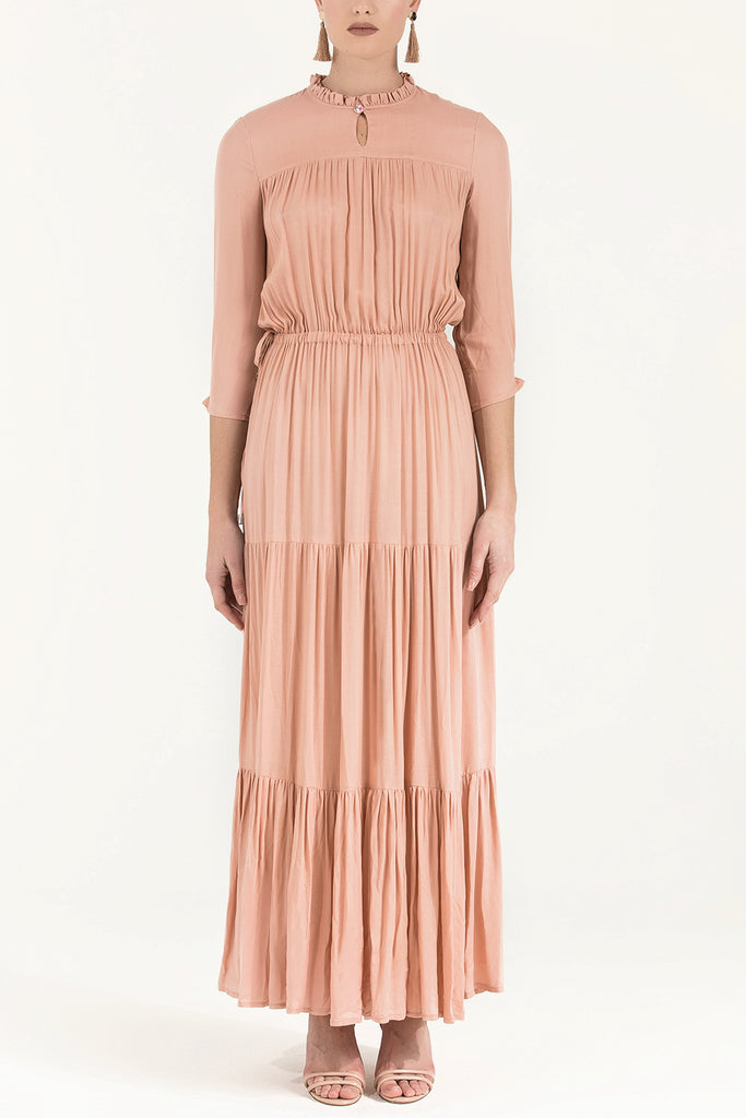 Büzgülü Lastikli Uzun Elbise 92156