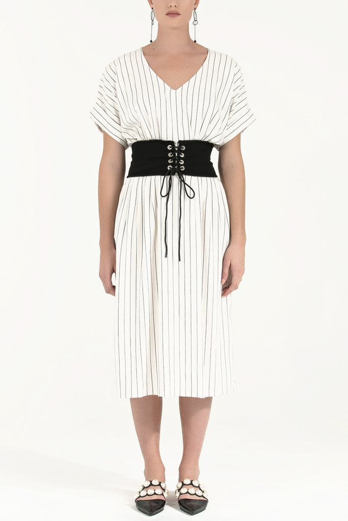 V Yaka Pamuk Midii Elbise 92087