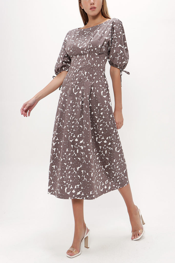 Brown Batwing sleeve zipped midi dress 92690