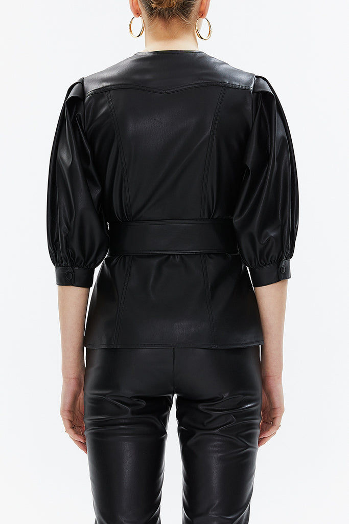 Black Snap-fastener detail and belted blouse 19809