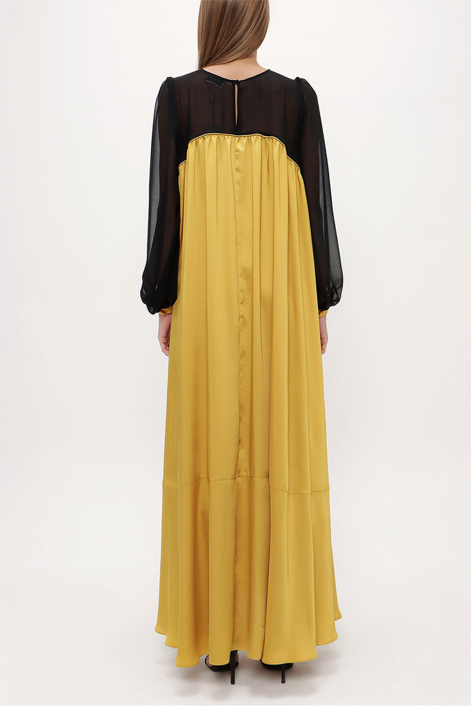 Yellow Wide cut Pleated maxi dress  93740