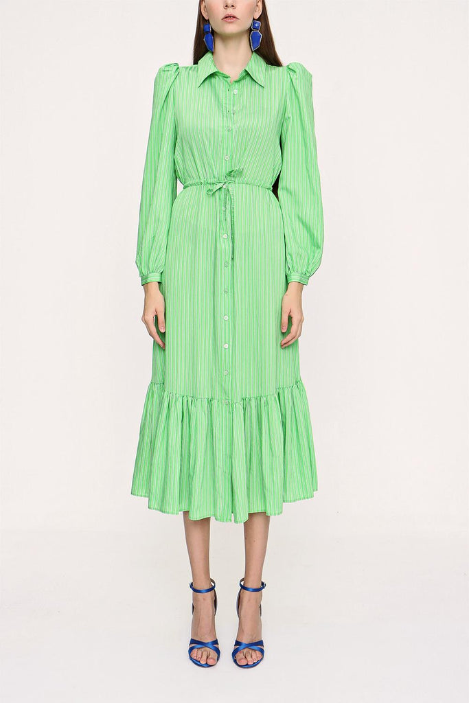 Yeşil Büzgülü Gömlek Elbise 94041