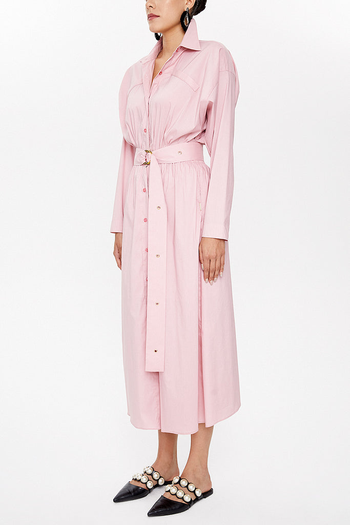 Pink Belted midi dress 92874