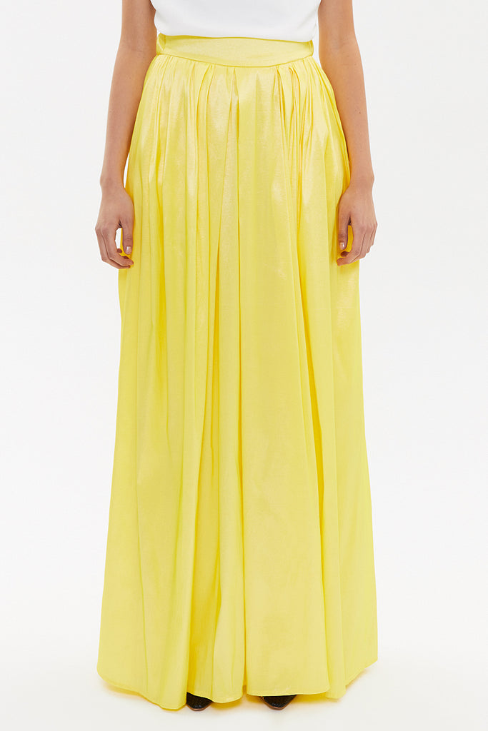 Yellow Elastic and Pleated maxi skirt 81072