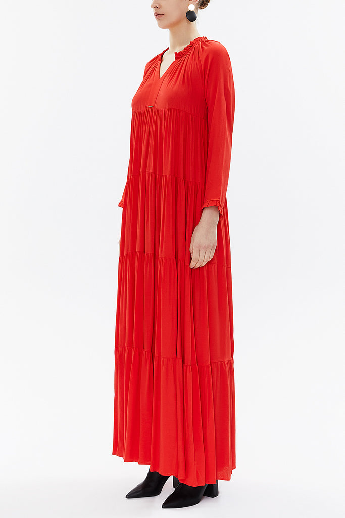 Red Wide cut Pleated maxi dress  93332