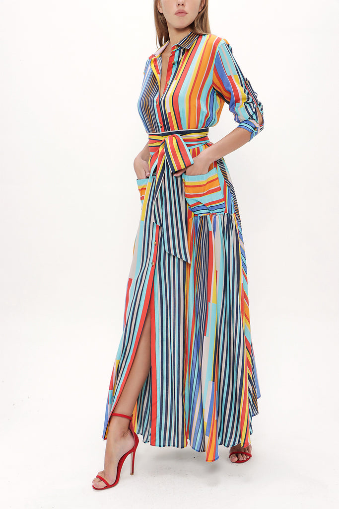 Turquoise Pocket and elastic maxi dress92878
