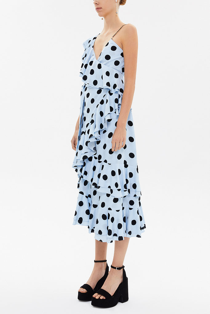 Spotted Ruffle detail Printed midi dress 92774