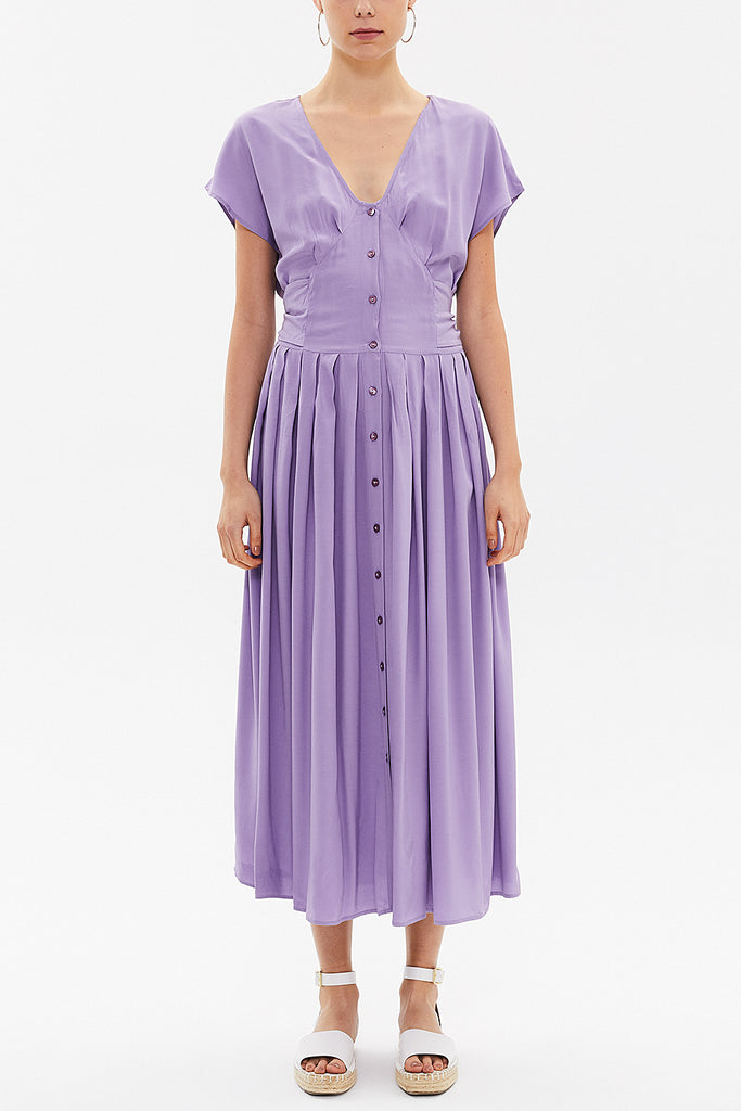 Lilac V-neck waist tie midi dress 92409