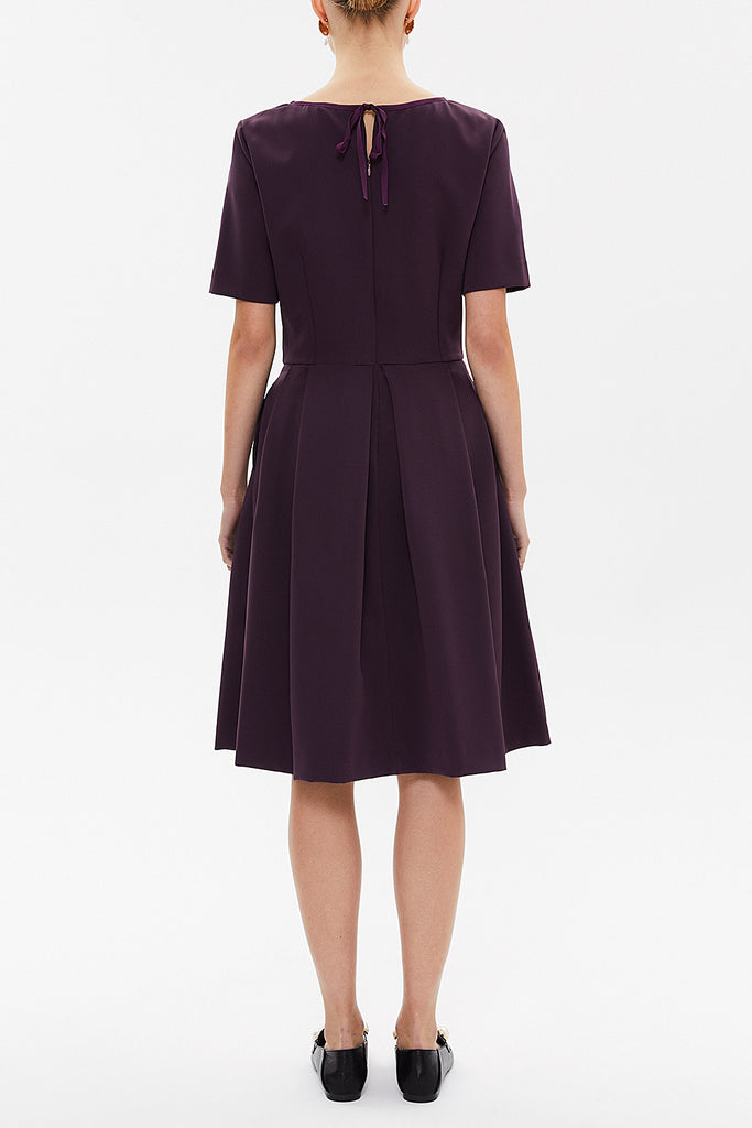Purple Pearl neck detail  Pleated  midi dress  92207