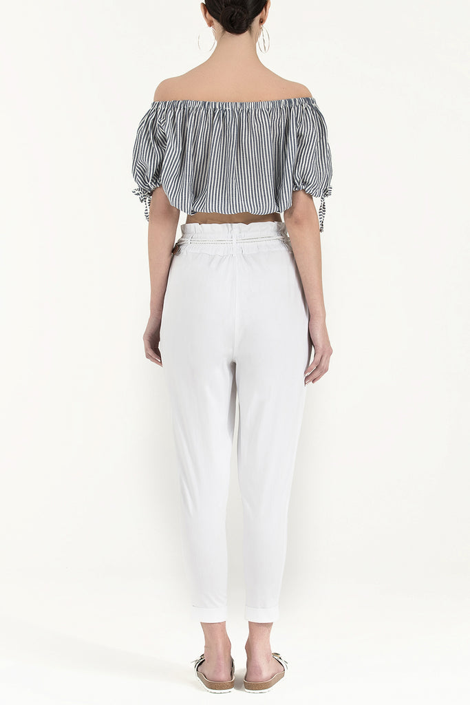 White Wide cut cotton pants 40687