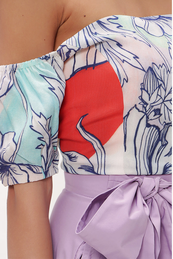 Patterned Zipped strapless blouse 19476