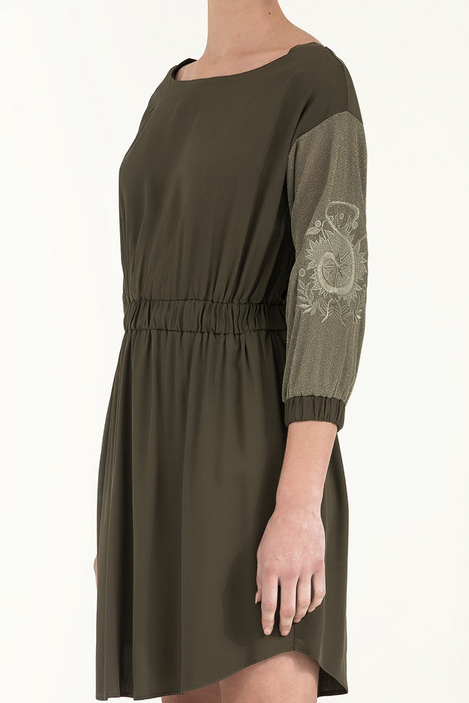 Nakışlı Beli Lastikli Viskon Mini Elbise 92096