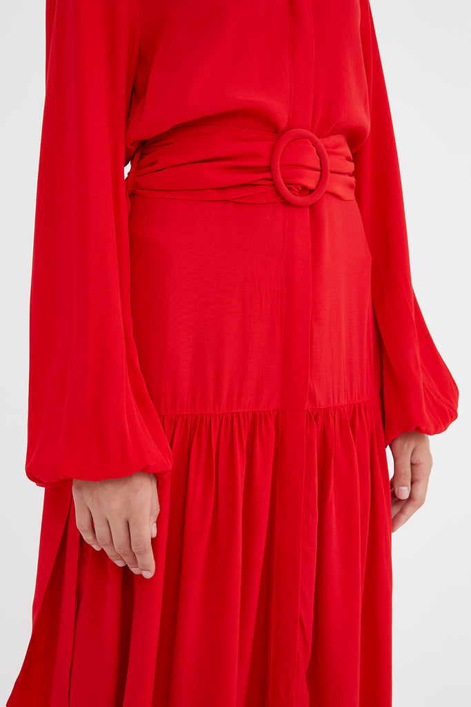 V Yaka Uzun Kemerli Uzun Elbise 92886