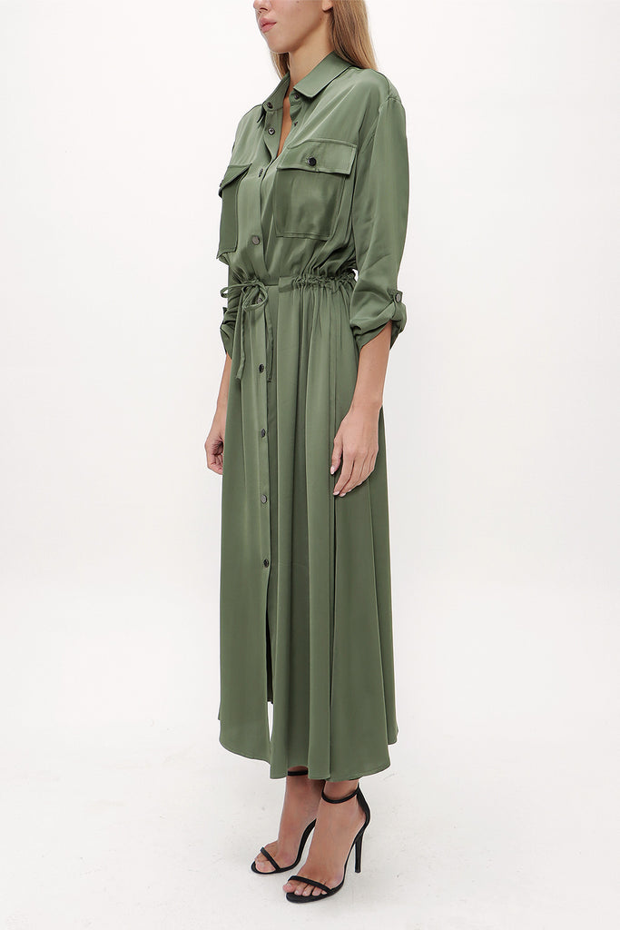 Green Lace up shirt  dress  93709