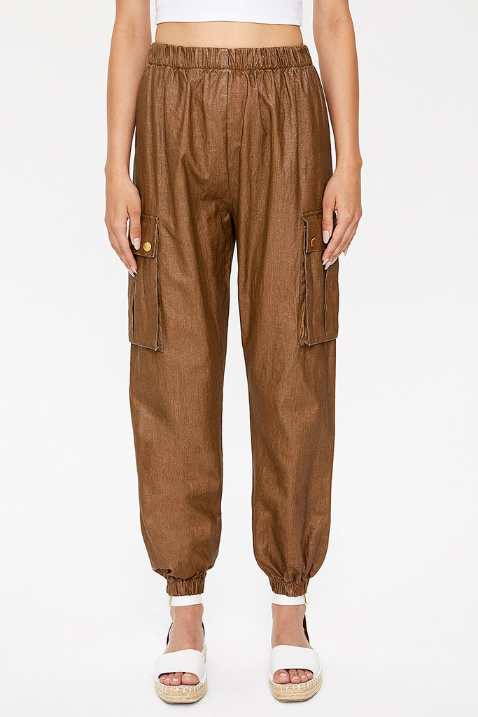 Brown Cargo pocket  linen pants 41301