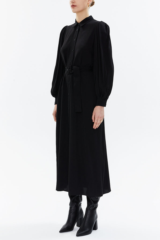 Black Balloon sleeve midi dress 93340