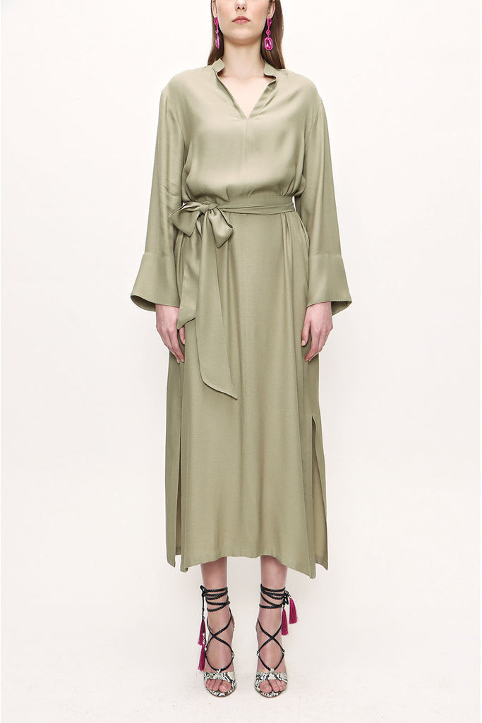 Khaki High-collar wide cut dress  93726
