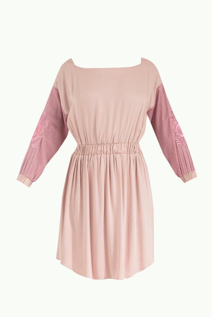 Nakışlı Beli Lastikli Viskon Mini Elbise 92096