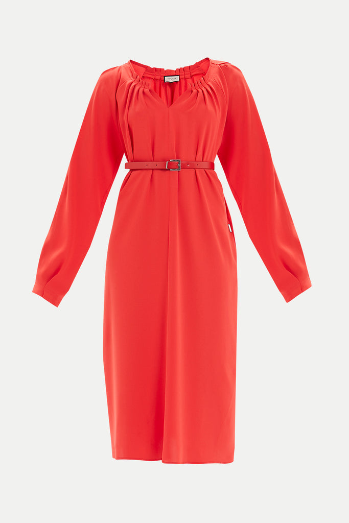 Büzgülü Ve Kemerli Bol Kesim Midi Elbise 92488