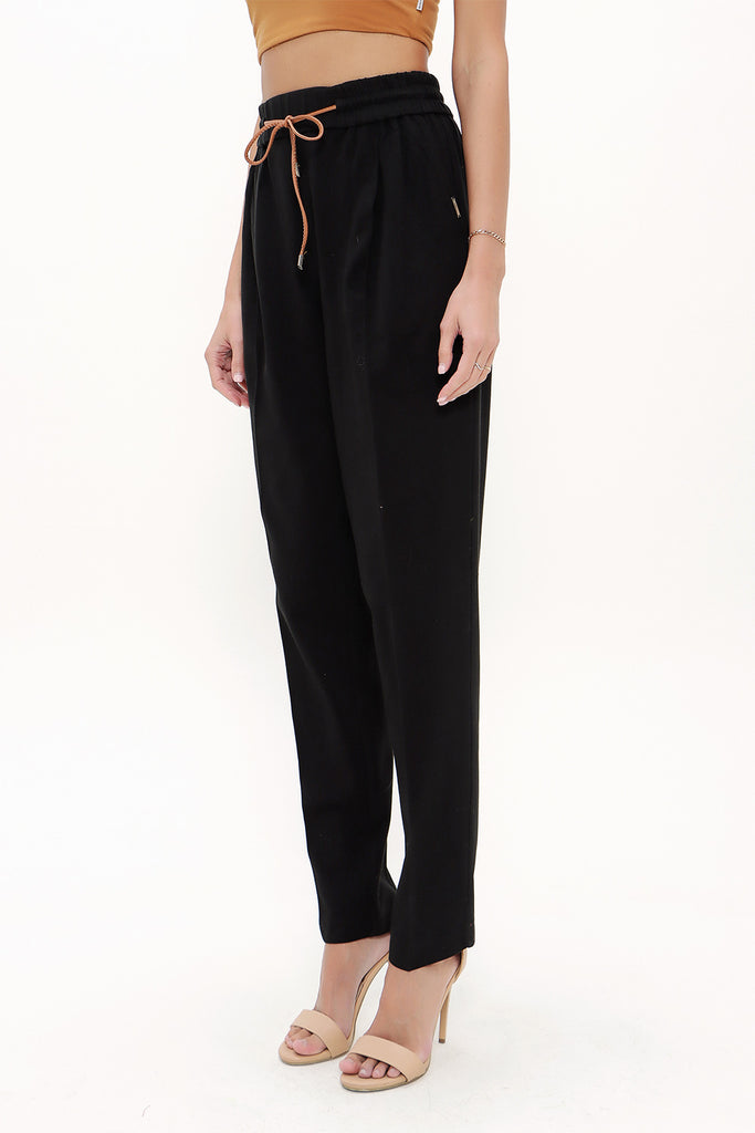 Black Elastic wide cut pants 41348