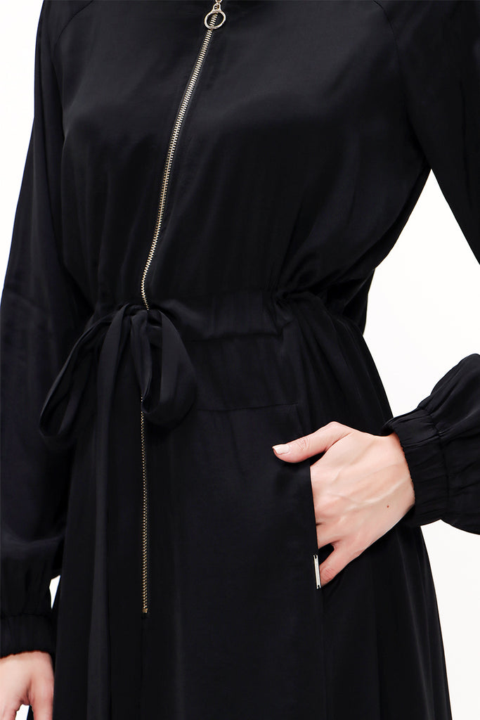 Black Zipped hooded maxi  dress 93741