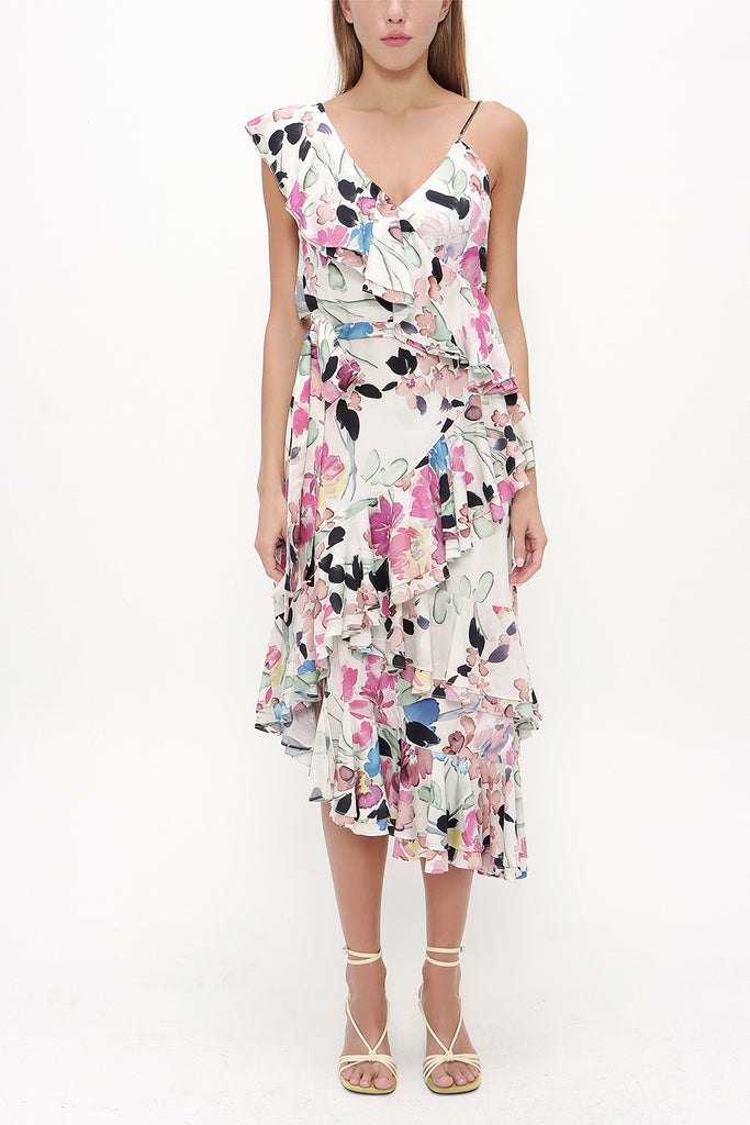 Patterned Ruffle detail Printed midi dress 92774