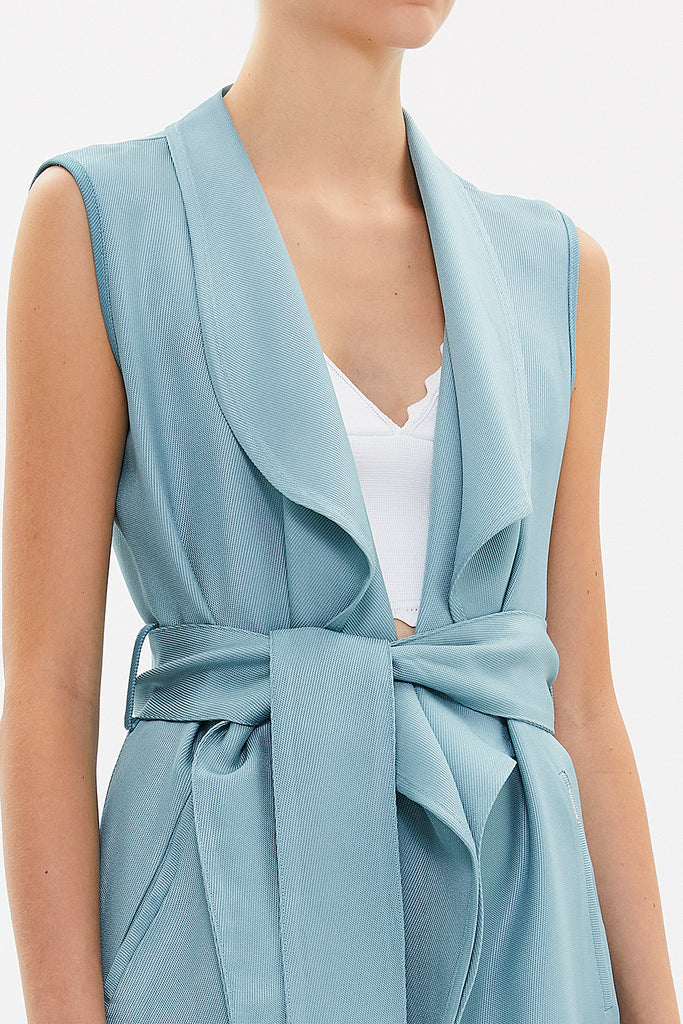 Blue Shawl collar sleeveless Jacket 61063