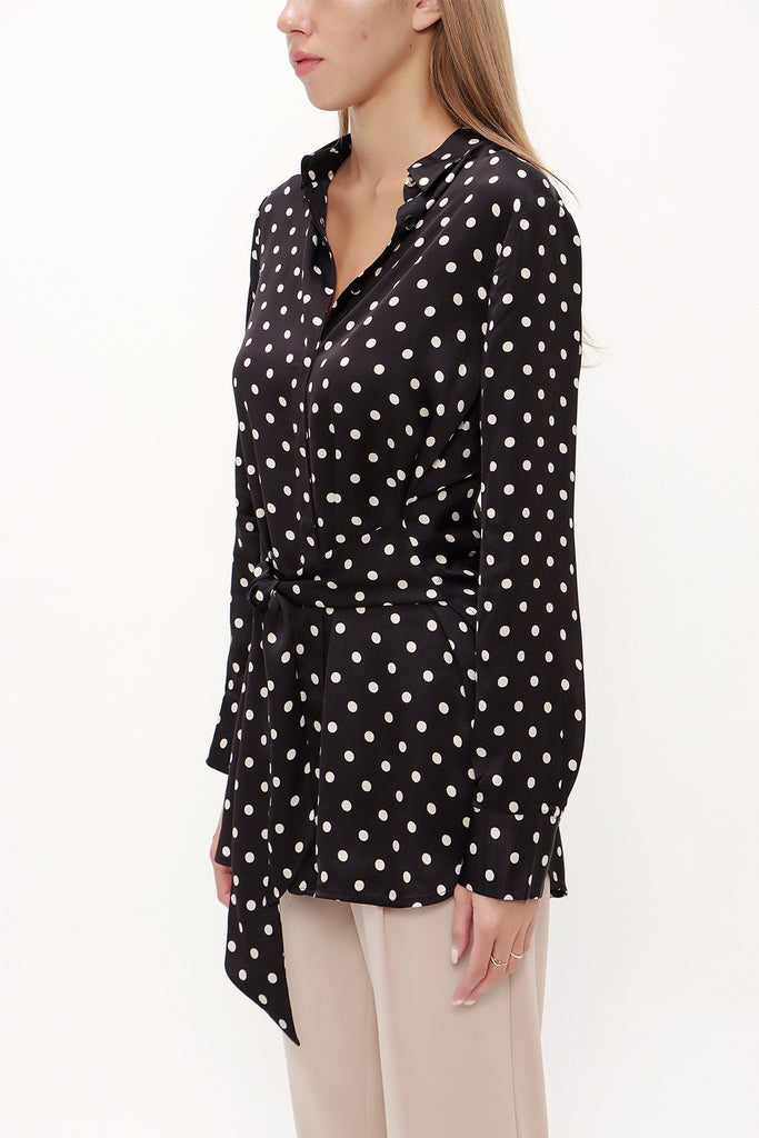 Spotted Lacu up wide cut poplin shirt 10723