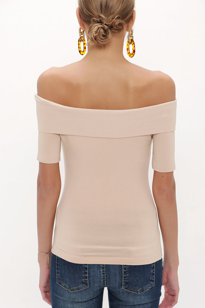 Beige Off shoulder  woven  blouse  19477