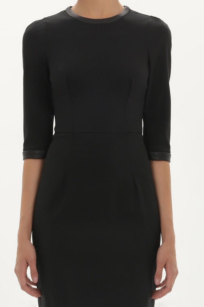 Black Faux leather mixed, elastic mini dress 91388