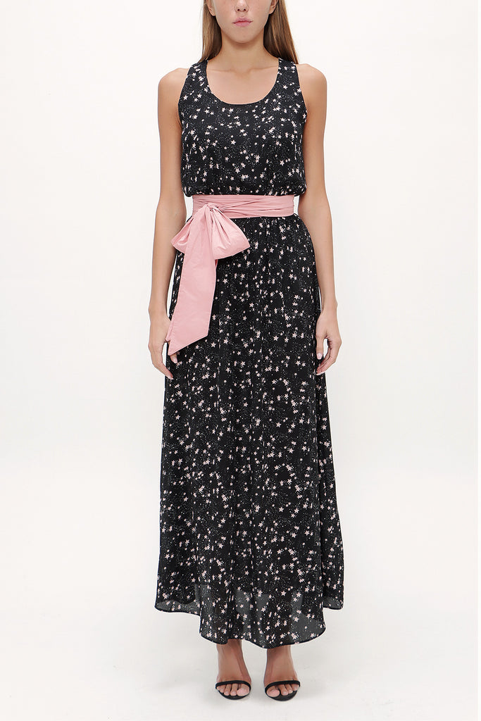 Black Belt detail Printed maxi dress 92316
