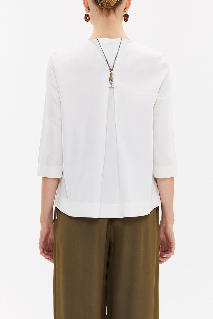 White Zipped Poplin Blouse 19603