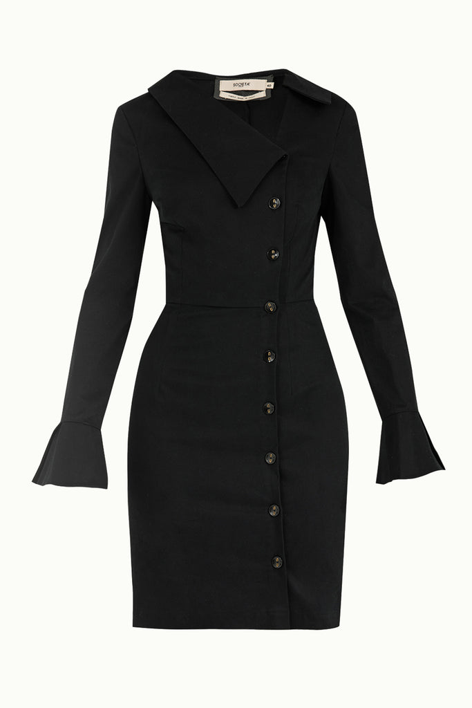 Black Asymmetric neck slim fit dress 92147