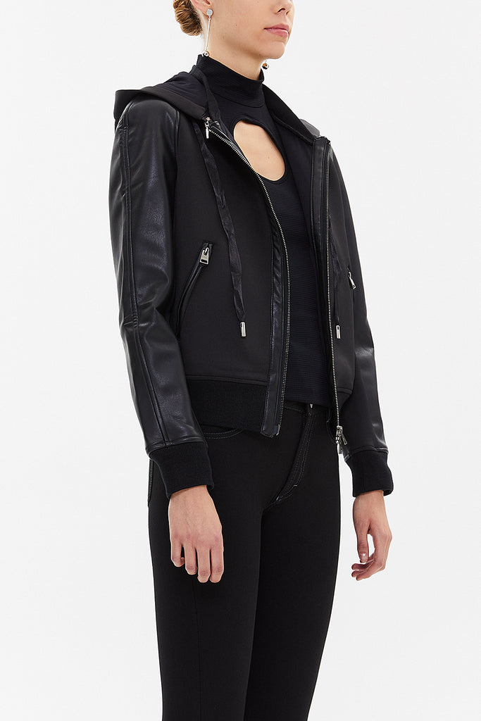 Black Leather mixed jacket with zip detail 60957