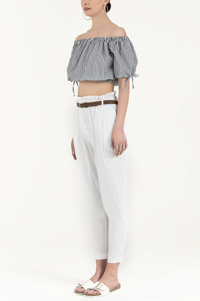 White Wide cut cotton pants 40687