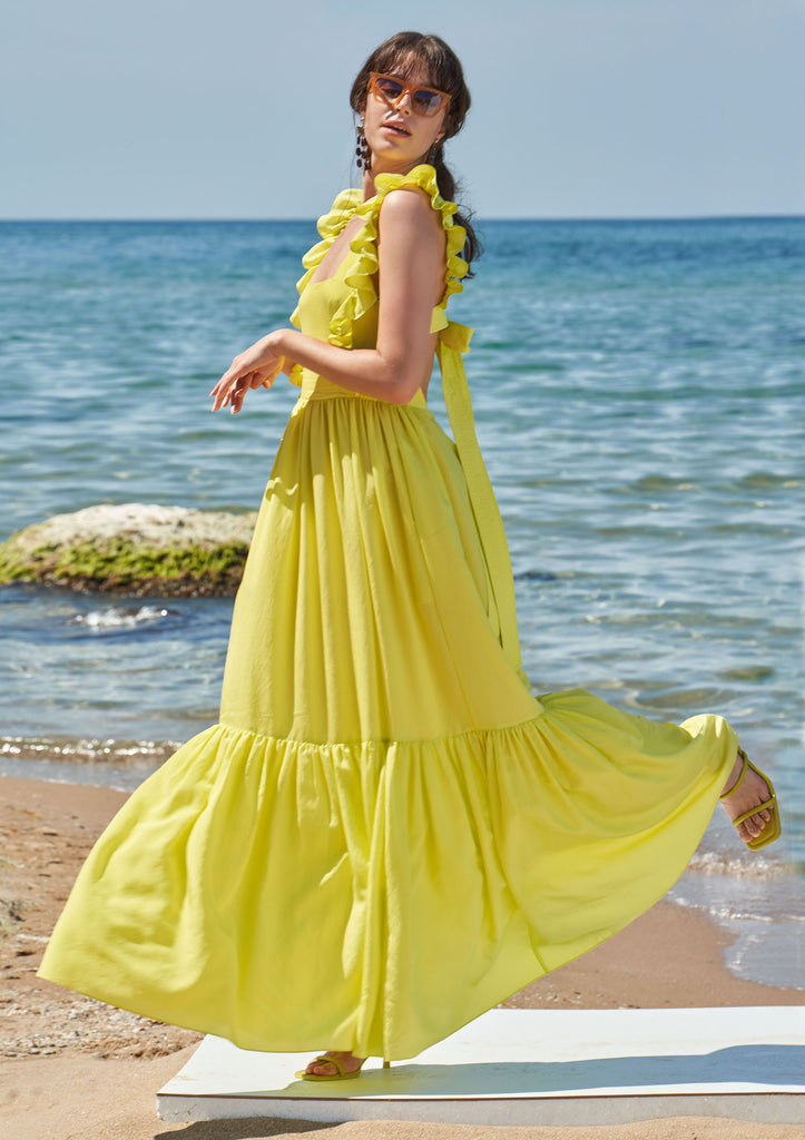 Yellow Sleeveless ruffled dress 93562