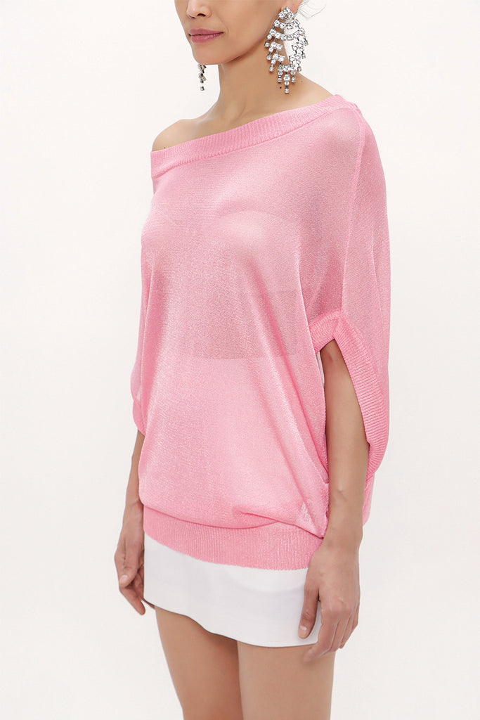 Pink Off shoulder  wide cut tricot  blouse  28828