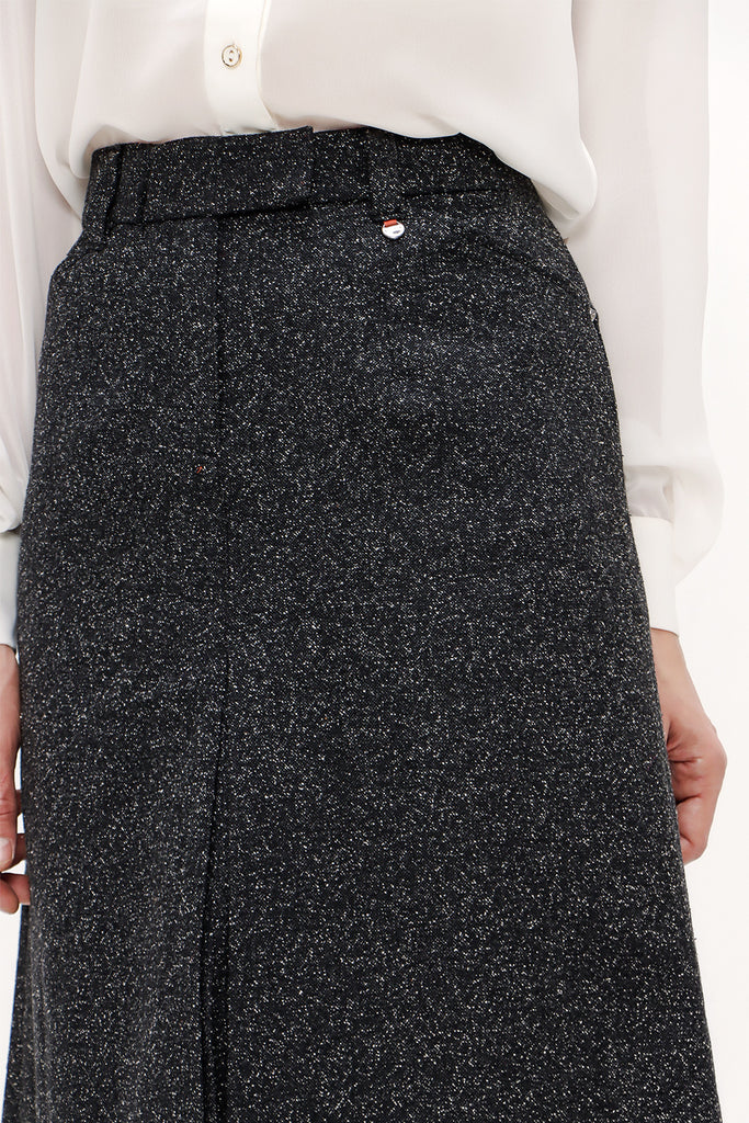 Black Inverted pleat wool skirt 80429