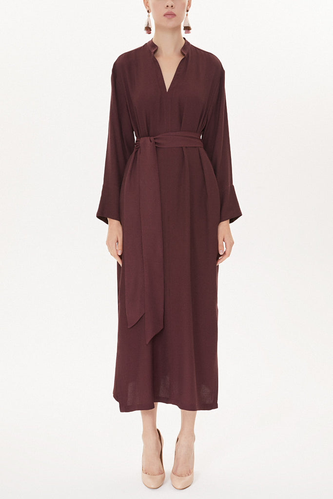Burgundy High-collar wide cut dress  93726