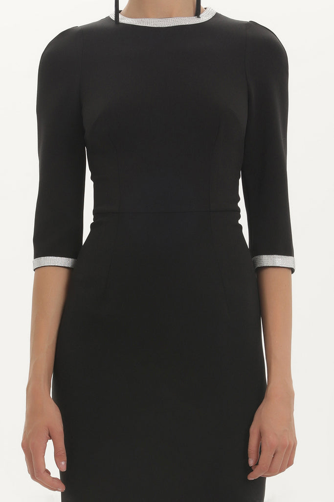Black Gem neck and sleeve mini dress 91315