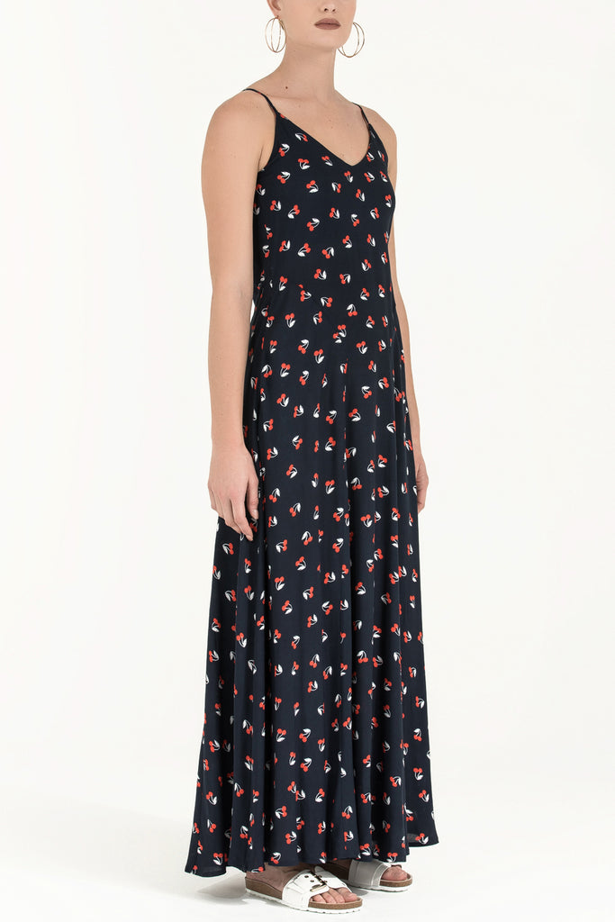 Askılı Desenli Uzun Elbise 92256