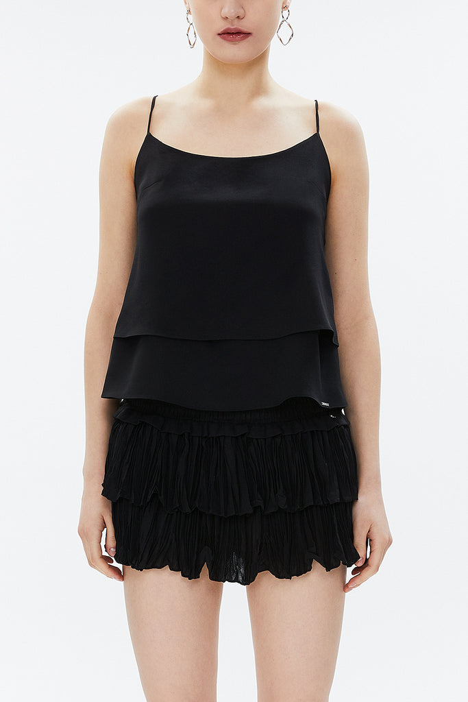 Black Spaghetti straps godet blouse 19820