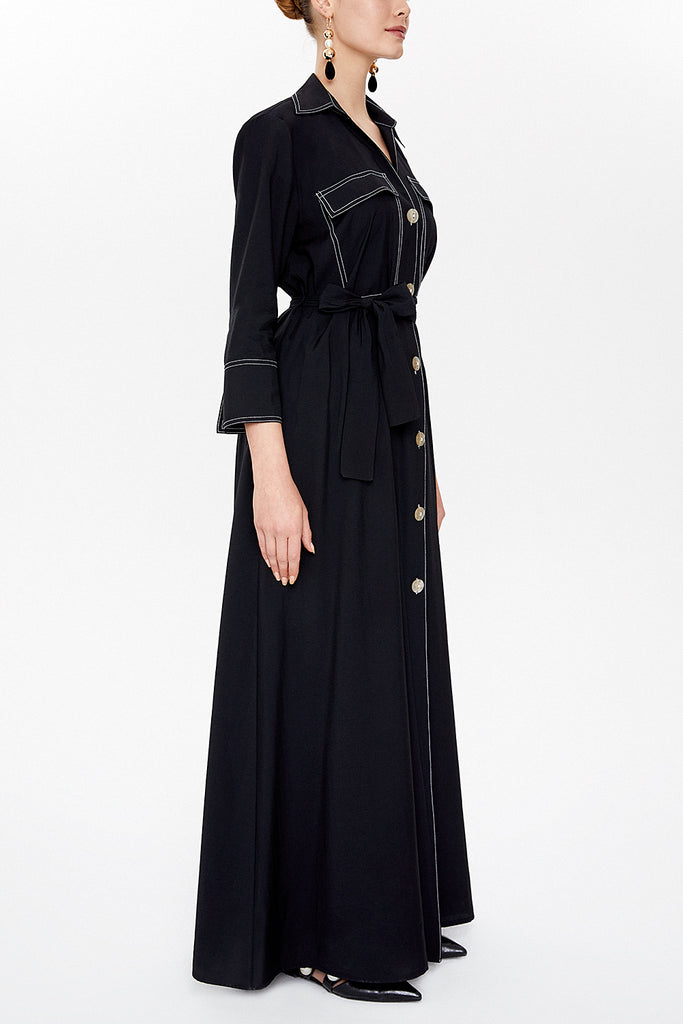 Black Contrast colour, stitched, wide cut maxi dress 92572