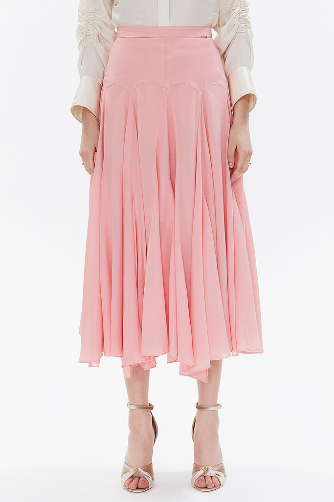 Pink High waist godet midi skirt  81113